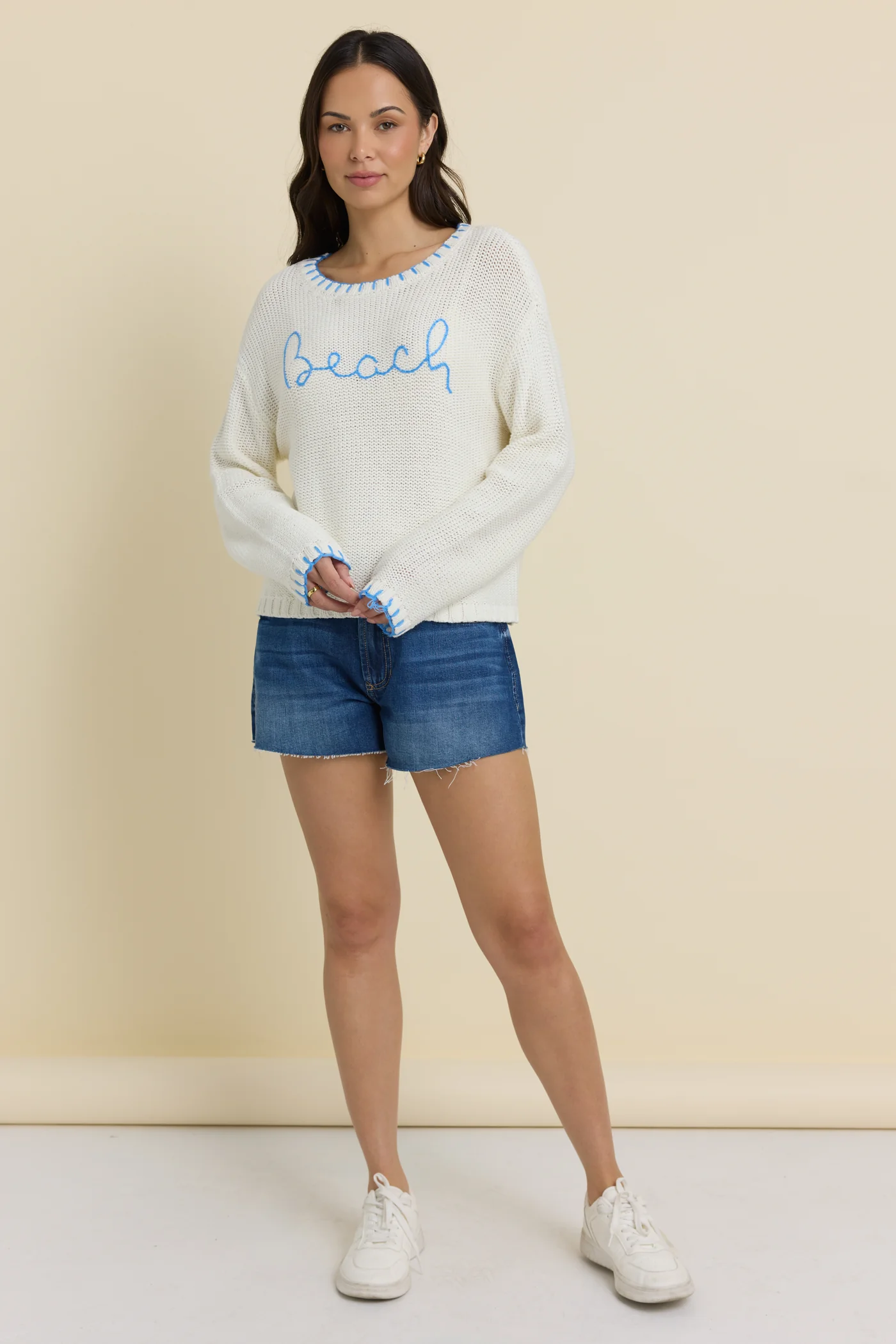 Beach with Blue Whipstitch Sweater