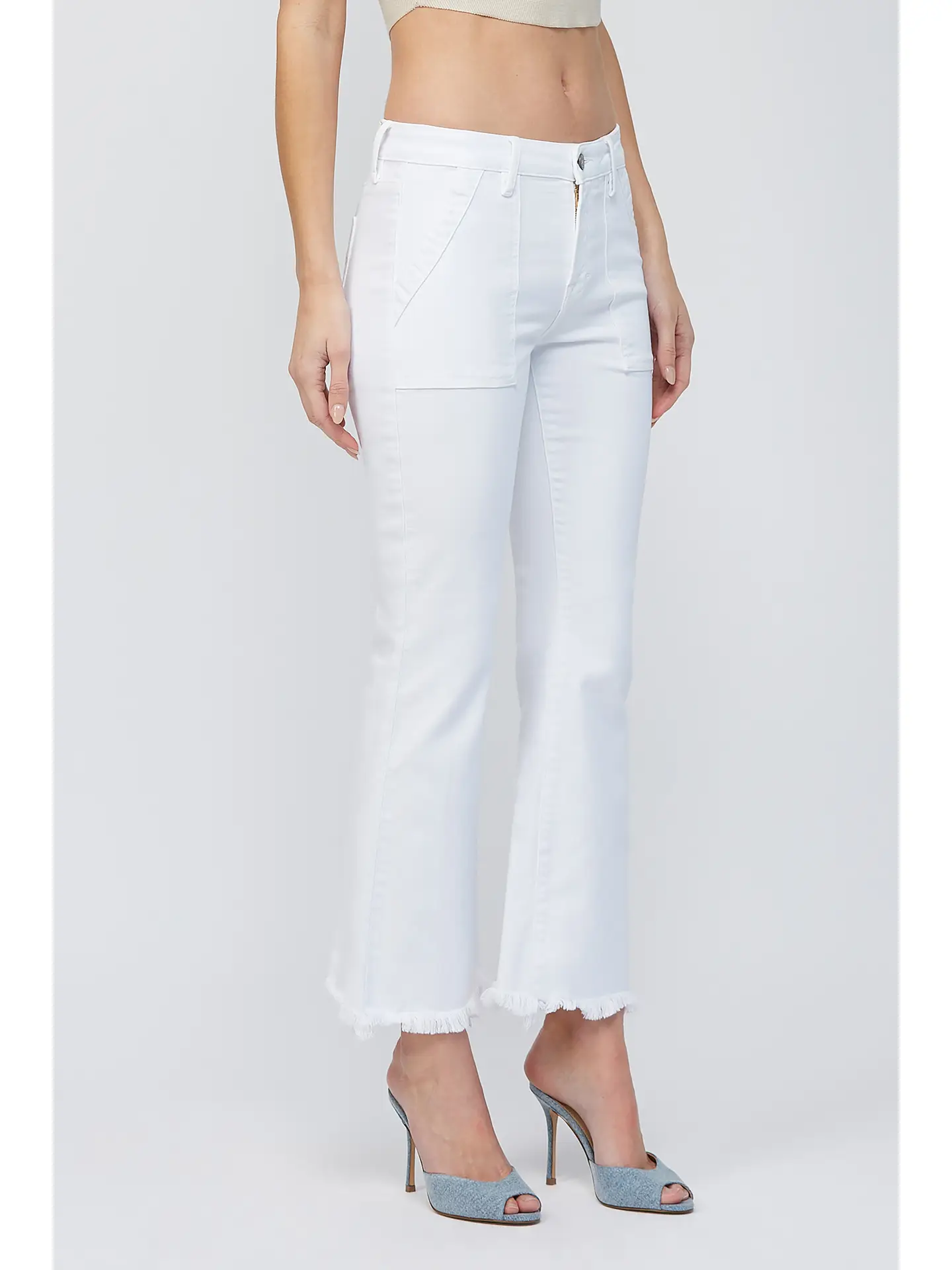 White Cargo Pocket Cropped Flare