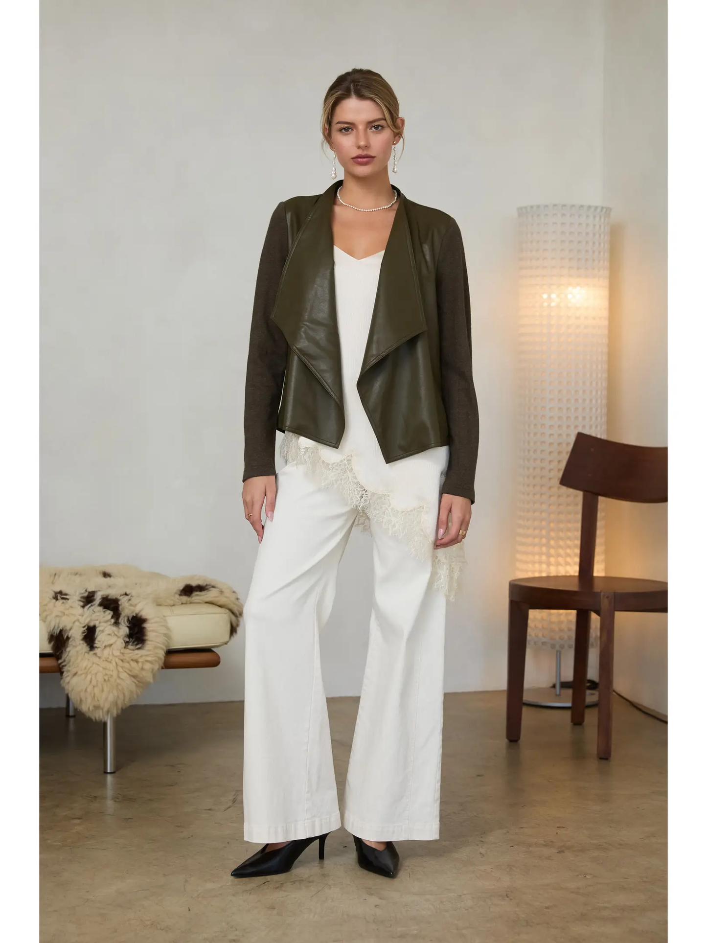 Faux Leather Draped Jacket