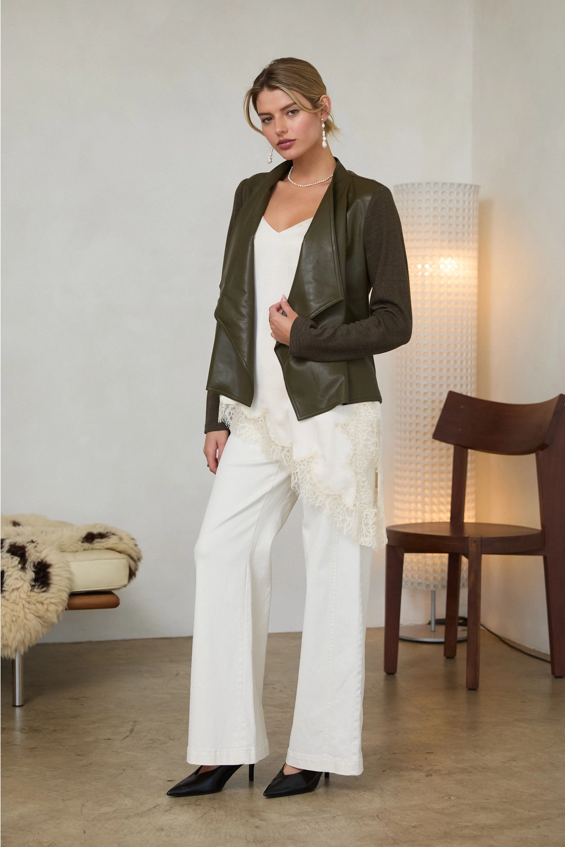 Faux Leather Draped Jacket