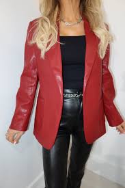 Faux Red Leather Blazer