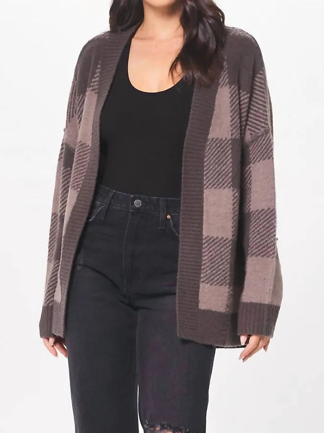 Plaid Checker Soft Knit Cardigan