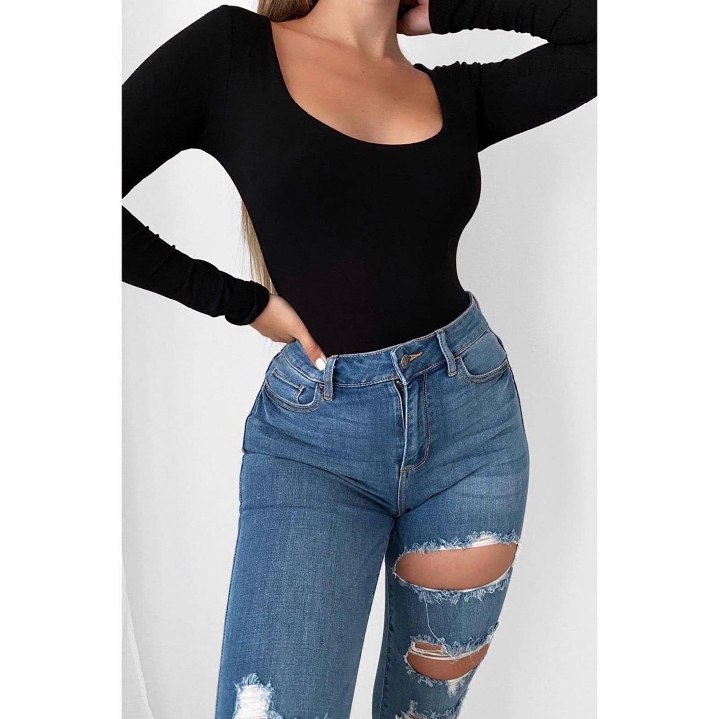 Essentials Dupe Long Sleeve Square Neck Shaper Bodysuit